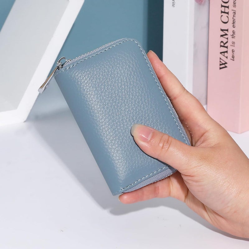 FEITH&FELLY Genuine Leather Credit Card Holder RFID Blocking Small Zipper Card Case Accordion Wallet for Women & Men - Image 5